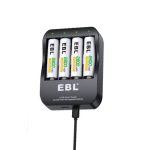 EBL - Professional Care and Low Self Discharge EBL, since 1998, professional on batteries and chargers more than 20 years. Professional and reliable on Rechargeable Batteries and Battery Chargers. EBL Smart 2 Hours Ni-MH Battery Charger with iQuick Tech 2A USB-Input for Rechargeable AA AAA Batteries Model EBL-6201 2 Hours Super iQuick AA AAA Ni-MH Rechargeable Battery Charger with 2 USB input - For AA AAA Ni-MH Rechargeable Battery Features of 2 Hours Super iQuick Battery Charger * Independent 4 Slot Channels Freely charge 1/2/3/4 pieces AA/AAA NI-MH Rechargeable batteries, support even and uneven. * Input and Output Input Voltage: DC 5V 2A (MAX) Output: DC 3V (NO-LOAD) AA： 3600mA AAA: 1800mA * Super Fast 2 Hours 2A Input Battery Charger - Saving your time, saving your batteries' life. Adopts DC 5V 2A USB Input with advanced iQuick technology, use as an Emergency Charger, only 2 Hours, bring your battery back to life. Super Charging time: 4×EBL AAA 800mAh -1.6 Hours 4×EBL AA 2300mAh -2.0 Hours 4× EBL AAA 1100mAh -2.5 Hours 4×EBL AA 2800mAh -3.5 Hours * Intelligent Auto-detection Incompatiable battery: LED shows RED flashing light, easily helps you detcted all the bad batteries. Green flashing: Charging status. Keep Green: Fully charged. * Convenient Charging ways Two way to use for charging: You can choose DC 5V 2A USB Input or DC 5V 2A Type C Input to connect the charger. More convenient for using and greatly improve the adaptability of the product. * Unique Trickle Charge Adopting -∆V intellectual cut-off charging method, automatically turn to trickle charge, overheat-detection to prevent over-charging, short circuit protection and reverse polarity protection. * Package 1×6201 iQuick Battery Charger 1× User Manual 1× Micro USB Port Specifications KEY FEATURES 2 Hours Quick Battery Charger - Advanced iQuick charging technology with DC 5V/2A USB input. Charge 4AAA 800mAh ebl cells in up to 1.6 hours; 4AA 2300mAh in up to 2 hours; 4AAA 1100mAh in up to 2.5 hours; 4AA 2800mAh in up to 3.5 hours; Saving time on charging. Individual AA AAA Battery Charger - With Independent charging channels, 4 slots, can charge 1/2/3/4 pieces Ni-MH AA AAA rechargeable batteries. Auto-detect Function: Bad and incompatible batteries all can be detected if LED keeps showing RED flashing light. Smart LED indicates the charging progress status, Green flashing - Charging status, Keep Green - Fully charged. USB or Type C Charging ways: You can adopt DV 5V 2A USB Input to connect the charger or DC 5V 2A Type C Input to connect the charger. Two way for your choice, greatly improving the adaptability of the product. Advanced MCU Control System: Uses the MCU control, -△V intelligent control fast charging mode, providing the constant current & constant voltage safety model. SPECIFICATIONS SKU: EB182EA0DJ060NAFAMZ Product Line: Siffres Model: EBL-6201 Weight (kg): 0.5